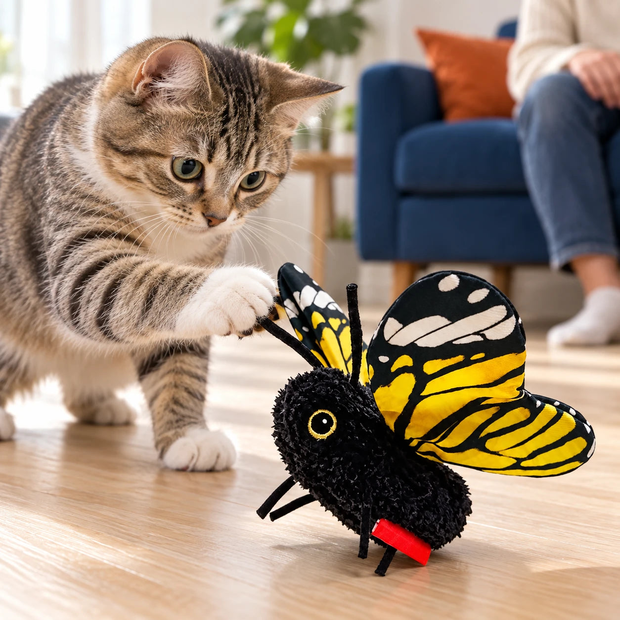 Cat playing with Flutterbug